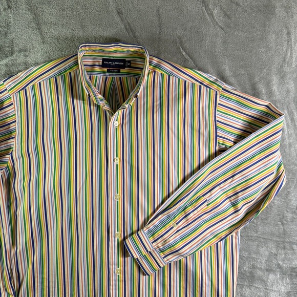 Ralph Lauren Golf Rainbow Striped Tilden Button Down Shirt Colorful Medium - Picture 1 of 8